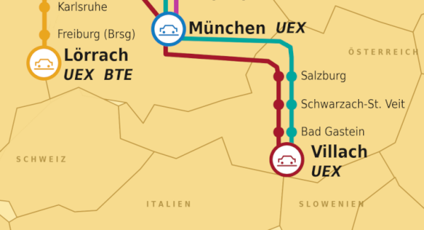 Autoreisezug-Terminals rund um Italien
